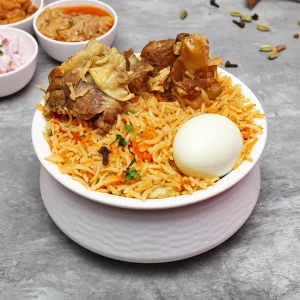 Mutton Biriyani With Egg (Half): Haji Biriyani